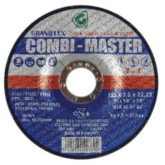   125x3,5x22,23 mm Gránit Prémium minőségű COMBI-MASTER Vágó és vékony tisztítókorong szerkezeti acélhoz és inoxhoz INOX 61A 46S7BF 80, 40389, COMBI-MASTER, Szerkezeti acél-Szerszámacél-Rozsdamentes acél-Saválló acél,