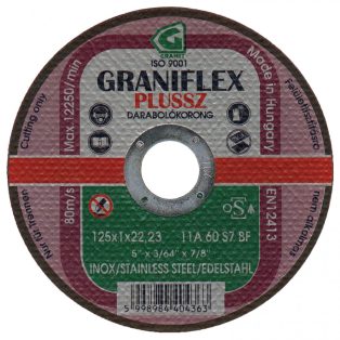   Gránit GRANIFLEX PLUSSZ vékony vágókorong inoxhoz 115x1,0x22,23 mm   INOX  11A60S7BF 80, 40435, GRANIFLEX PLUSSZ, rozsdamentes acél, 