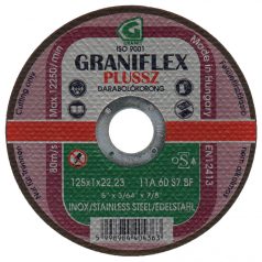   125x1,0x22,23 mm Gránit GRANIFLEX PLUSSZ vékony vágókorong inoxhoz INOX 11A60S7BF 80, 40436, GRANIFLEX PLUSSZ, rozsdamentes acél,