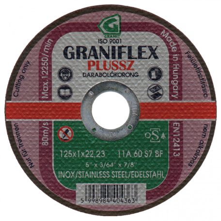 GRANIFLEX PLUSSZ vékony vágókorong inoxhoz 125x1,0x22,23 mm   INOX  11A60S7BF 80