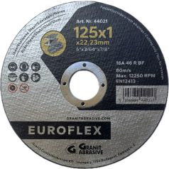   125x1,0x22,23 mm Gránit EUROFLEX vékony vágókorong szerkezeti acélhoz és inoxhoz  16A 46R BF 80, 44021, EUROIFLEX, rozsdamentes acél, szerkezeti acél