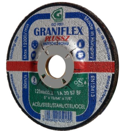 Gránit GRANIFLEX PLUSSZ tisztítókorong szerkezeti acélhoz 125x6,0x22,23 mm    1A30S7BF 80, 45015, GRANIFLEX PLUSSZ, Általános fém-Szerkezeti acél, 