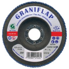   Gránit Prémium minőségű GRANIFLAP cirkon szemcsés csiszolótárcsa acélhoz és inoxhoz 115x22,23 mm  Z60   kúpos , 57014