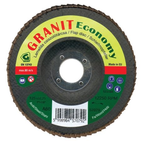 GRANIT Economy normálkorund szemcsés csiszolótárcsa acélhoz és fához 125x22,23 mm  A60    kúpos