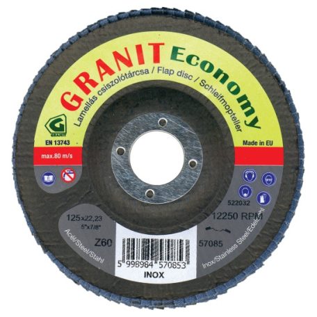 Gránit GRANIT Economy cirkon szemcsés csiszolótárcsa acélhoz és inoxhoz 125x22,23 mm  Z40     kúpos, 57084