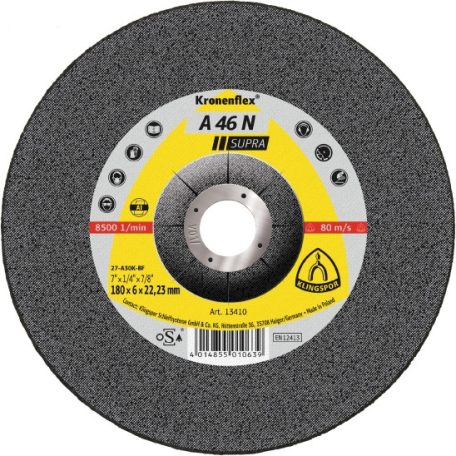 Klingspor A 46 N Csiszolókorongok, Tisztítókorong 180 x 8 x 22,23 mm domború, 13415