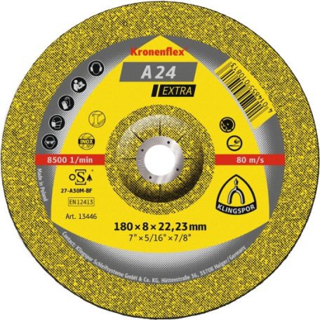 Klingspor A 24 EX Csiszolókorongok, Tisztítókorong, 180 x 8 x 22,23 mm domború, 13446