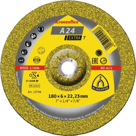 Klingspor A 24 EX-T Csiszolókorongok, Tisztítókorong 180 x 6 x 22,23 mm domború, 13794