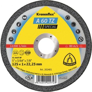   Klingspor A 60 TZ Vágókorongok, 100 x 1 x 16 mm egyenes, 202402, A 60 TZ, nemesacél-acél, Sarokcsiszoló