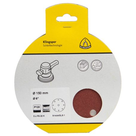 125 mm Klingspor PS 22 K Csiszolóanyag (szett) tépőzáras lyukasztási forma GLS5, Kiakaszt. csomagolás, 241630, , , 