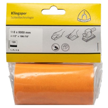 Klingspor PL 31 B Tekercsek, 115 x 5000 mm szemcse 120, Kiagasztható fóliás csom., 241820