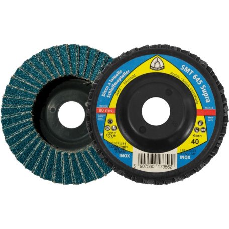 Klingspor SMT 645 Lamellás csiszolótányér, 115 x 22,23 mm szemcse 80 egyenes, 278592, SMT 645 Special, nemesacél-acél, Sarokcsiszoló lamellás tányérral