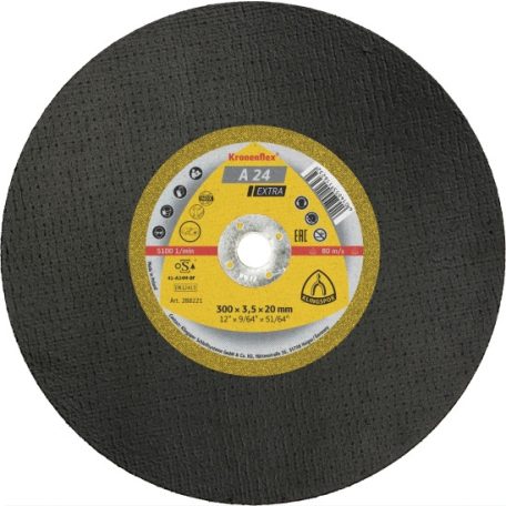 Klingspor A 24 EX Nagyméretű vágókorongok, 300 x 3,5 x 20 mm egyenes, 288221, A 24 Extra, általános fém, Benzinmotoros daraboló