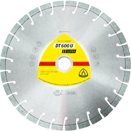 Klingspor DT 600 U Gyémánt vágókorongok, 150 x 2,4 x 22,23 mm 18 Szegmensek 20 x 2,4 x 9 mm, Rövid fogazás, 322632