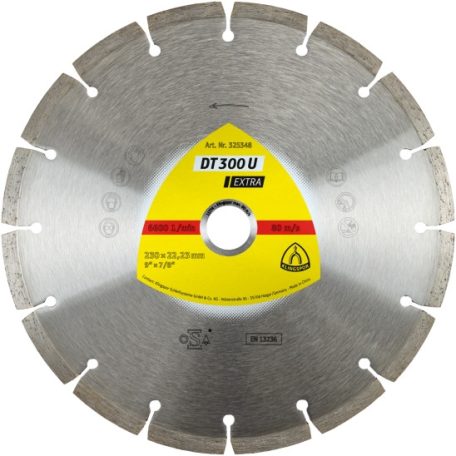 Klingspor DT 300 U Gyémánt vágókorongok, 230 x 2,3 x 22,23 mm 16 Szegmensek 40,2 x 2,3 x 7 mm, Standard fogazás, 325348