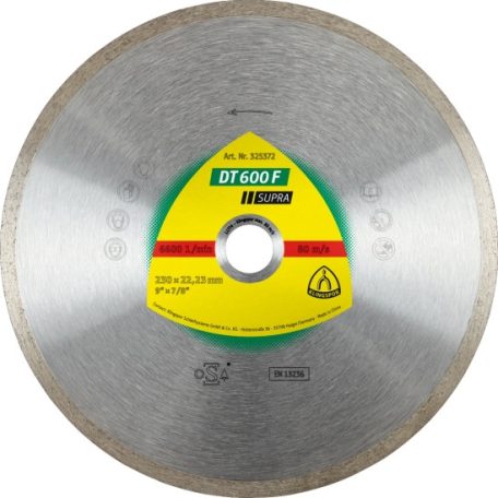 Klingspor DT 600 F Gyémánt vágókorongok, 115 x 1,6 x 22,23 mm 1,6 x 7 mm, Folyamatos vágóél, 325368