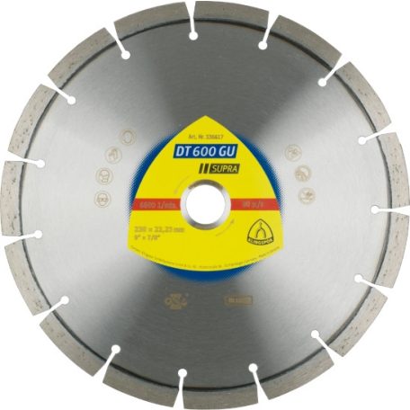 Klingspor DT 600 GU Gyémánt vágókorongok, 115 x 2,4 x 22,23 mm 8 Szegmensek 33 x 2,4 x 10 mm, Standard fogazás