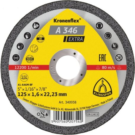 Klingspor A 346 Extra Vágókorong sarokcsiszolóhoz 125 mm – 340938