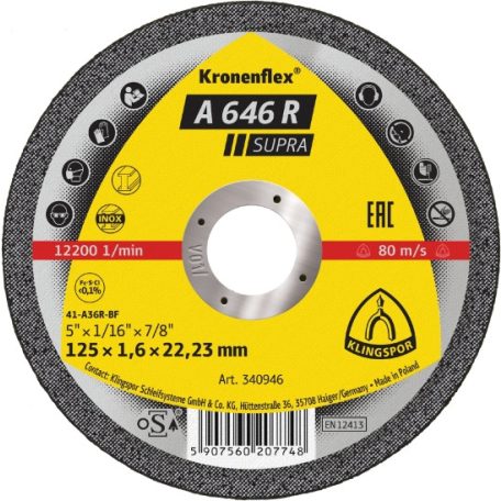 Klingspor A 646 R Supra Vágókorong sarokcsiszolóhoz 125 mm – 340946