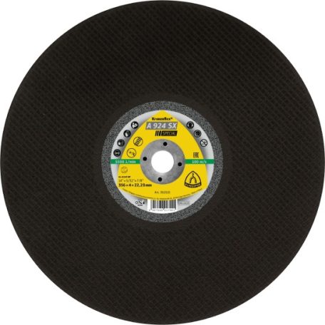 Klingspor A 924 SX Nagyméretű vágókorongok, 406 x 4 x 25,4 mm egyenes, 352324, A 924 SX SPECIAL, acél, Sínhez rögzített benzinmotoros daraboló