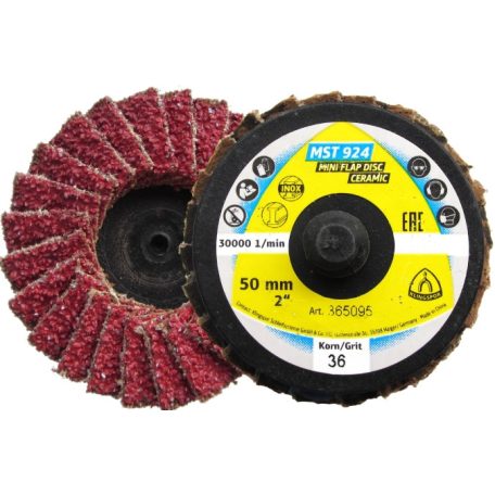 Klingspor MST 924 Lamellás csiszolótányér, szemcse 40 75 mm kúpos Quick Roll Connect, 365138, MST 924 Special, acél-nemesacél, Hajlékony tengely-Egyenes csiszoló