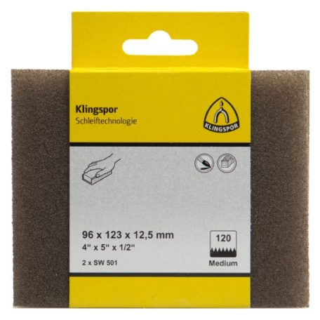 Klingspor SW 501 Csiszolószivacsok, aluminium oxid szemcse 220 96 x 123 x 12,5 mm, Kiakaszt. csomagolás, 367319