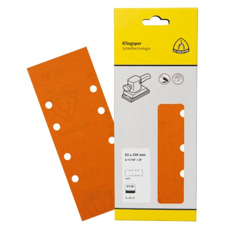 Klingspor PL 31 B Csíkok, 93 x 230 mm szemcse 240 lyukasztási forma GL9 kiakasztható csomagolás, 382750
