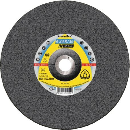 Klingspor A 24 R 36 Vágókorongok, 230 x 3 x 22,23 mm domború, 60061