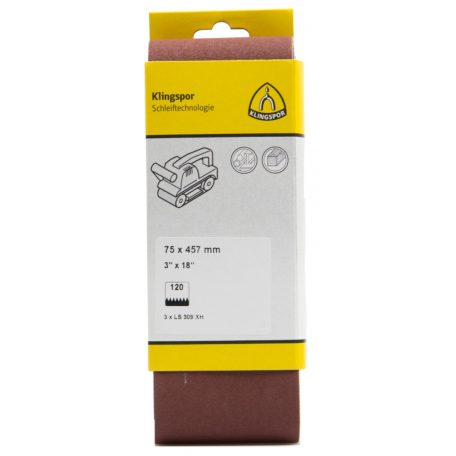Klingspor LS 309 XH Szalagok kézi gépekhez, 75 x 457 mm szemcse 120 F5, Kiakaszt. csomagolás, 7138